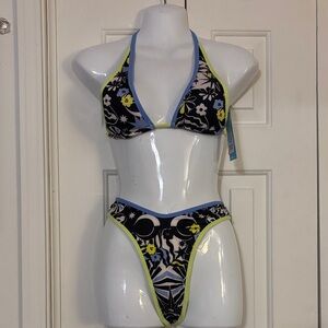 Floral Black and Yellow Halter Bikini-NWT